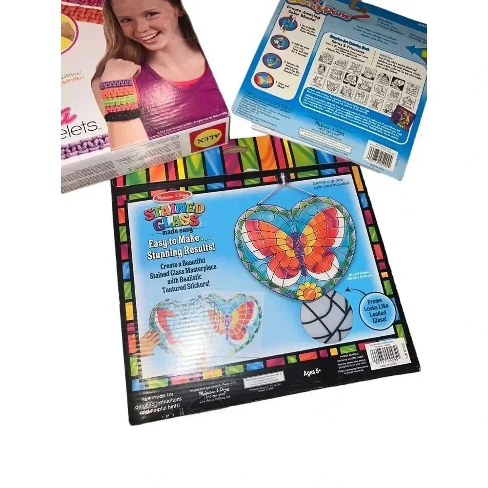 Melissa & Doug GIFT SET stained glass butterfly blendypens art bracelets craft